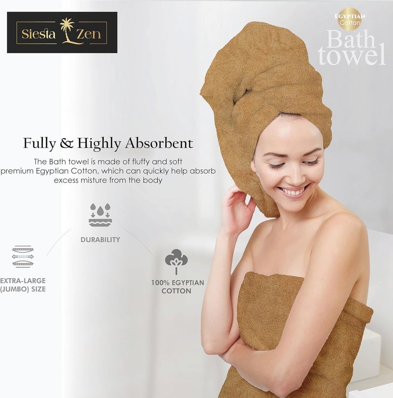 Siesta Zen Jumbo Bath Sheet 600GSM 100% Cotton Towel - Extra Large 90x180cm (Golden Sand) - Image 2