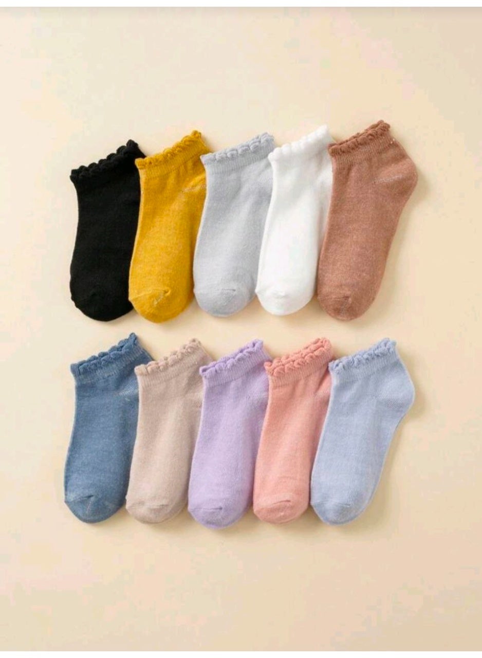 SHEIN-10 Pairs Kids Casual Wave Rim Boat Baby Socks