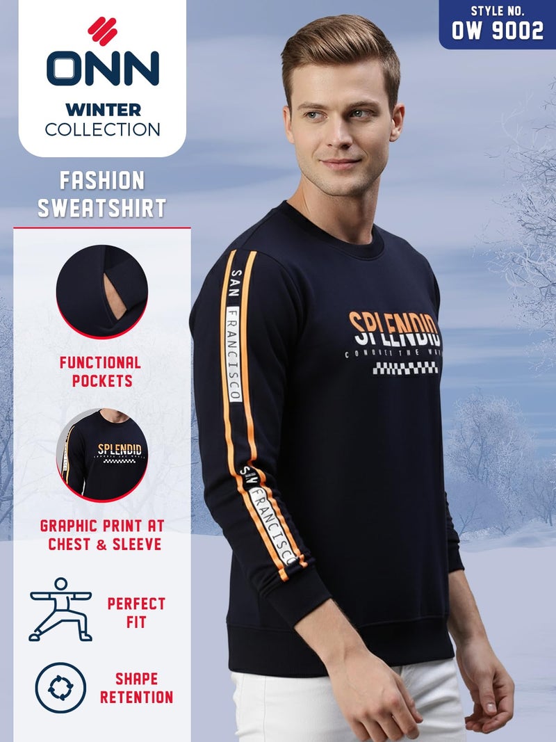 ONN Men's Super Soft Cotton Modern Fit Round Neck Sweatshirt 9002_NB_S_1PC Navy - Image 3