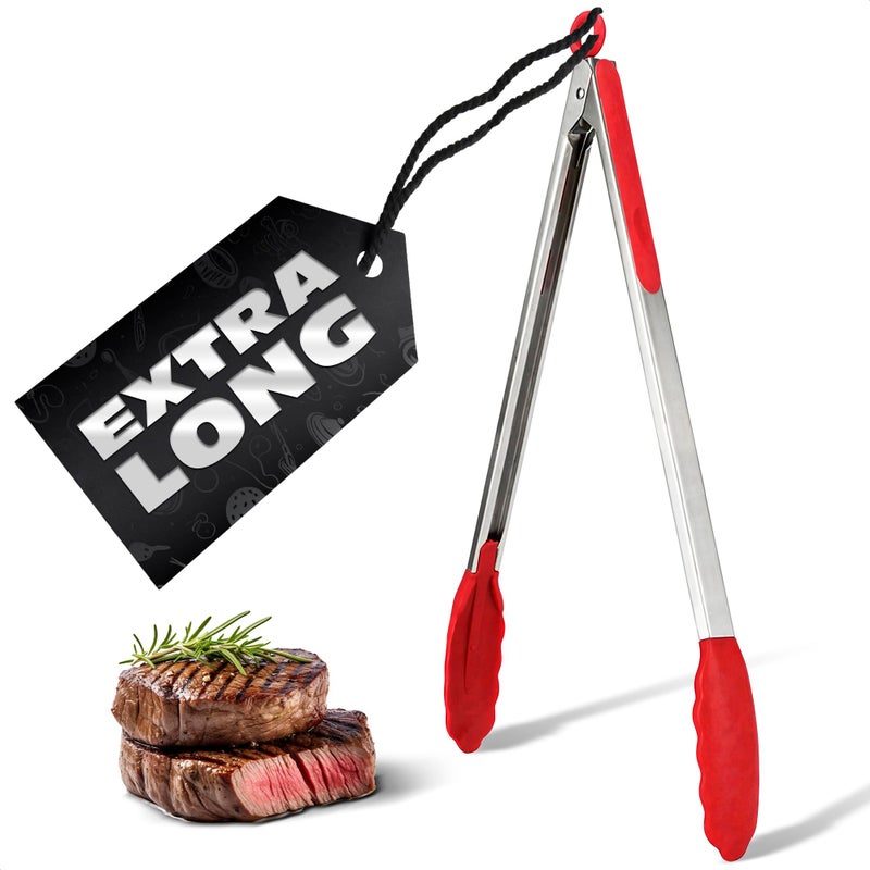 Extra Long Tongs for Cooking  Grilling 173  HeatResistant Kitchen Tongs with Silicone Tips for Convenient Flipping Food on BBQ  Stainless Steel Culinary Tool with Secure Grip  Locking Mechanism