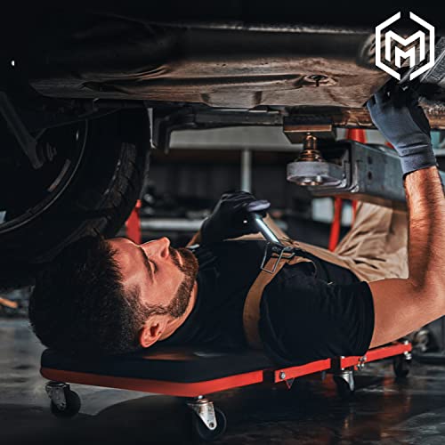 M-AUTO Foldable Z Creeper 2-in-1 Rolling Folding Car Creeper & Seat, 36" Adjustable Roller Garage Chair Lay Down or Sit, 330LBS Capacity Under Car Roller Creeper with 6 Swivel Casters, Red - Image 2