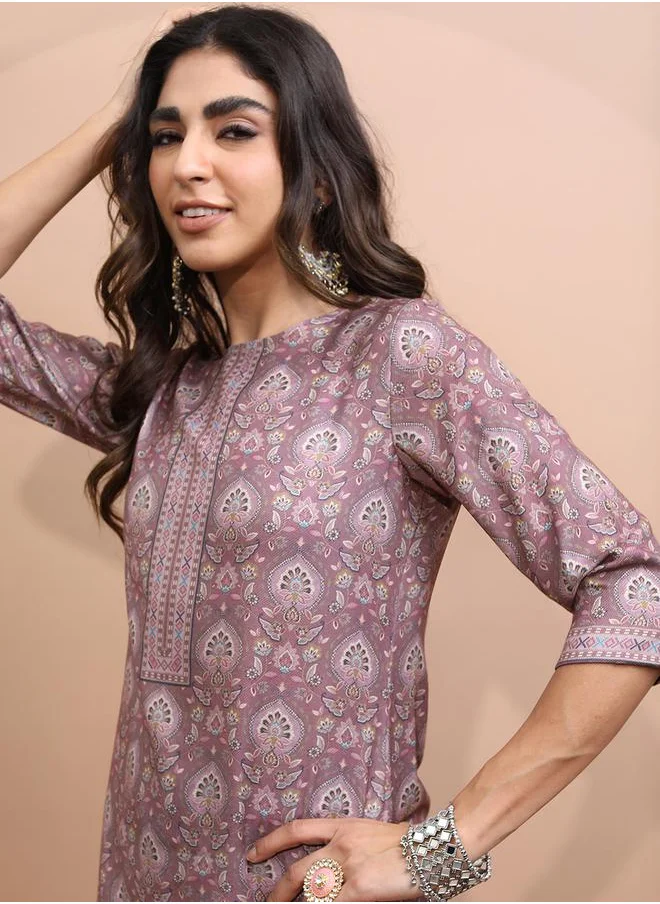 Vishudh Women Red Printed Kurta with Trousers by Styli