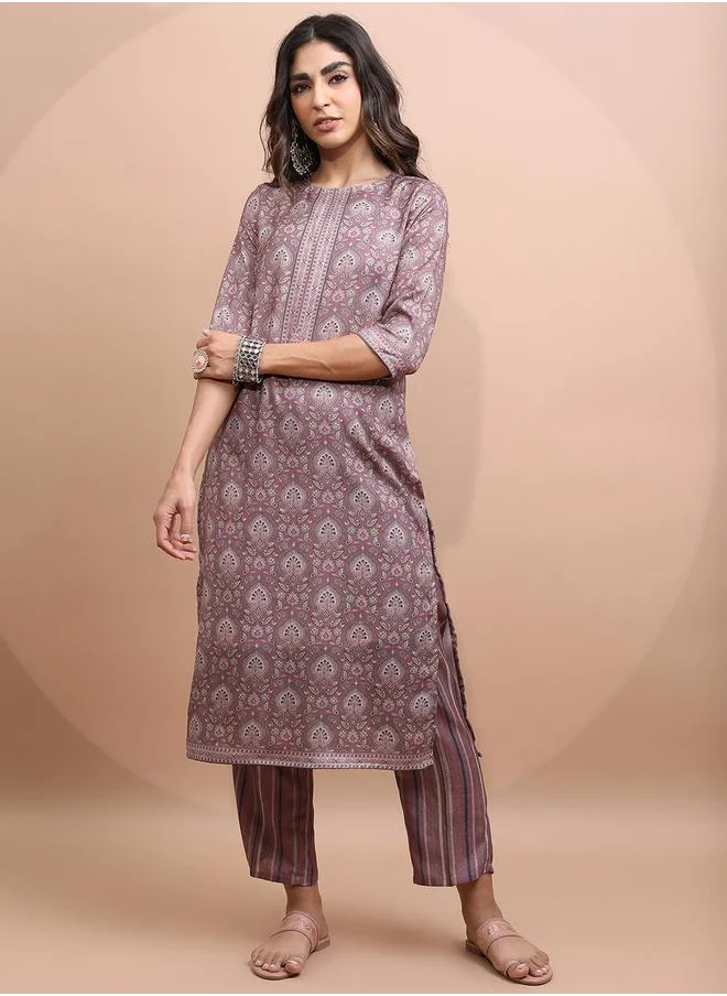 Vishudh Women Red Printed Kurta with Trousers by Styli