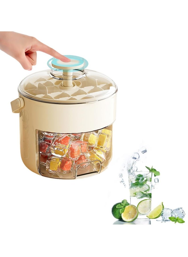 Golden Ice Cube Tray with Lid and Bin,Ice Cube Maker,Round Plastic Ice Bucket for Freezer with Box Container,40 Ice Cube Molds,Stackable,Easy-Release,Ice Chilling Container for Coffee Tea Juice  - Image 1