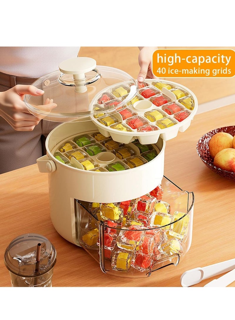 Golden Ice Cube Tray with Lid and Bin,Ice Cube Maker,Round Plastic Ice Bucket for Freezer with Box Container,40 Ice Cube Molds,Stackable,Easy-Release,Ice Chilling Container for Coffee Tea Juice  - Image 3