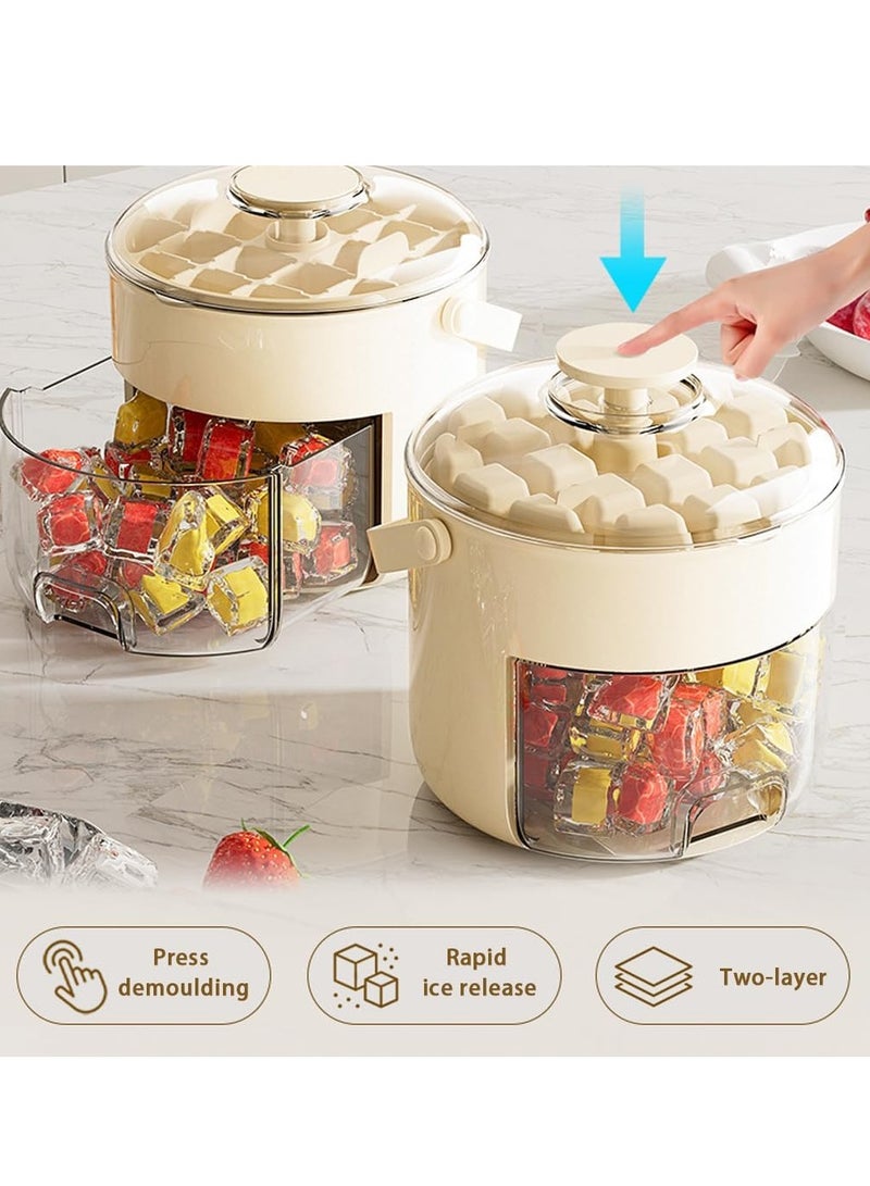 Golden Ice Cube Tray with Lid and Bin,Ice Cube Maker,Round Plastic Ice Bucket for Freezer with Box Container,40 Ice Cube Molds,Stackable,Easy-Release,Ice Chilling Container for Coffee Tea Juice  - Image 4