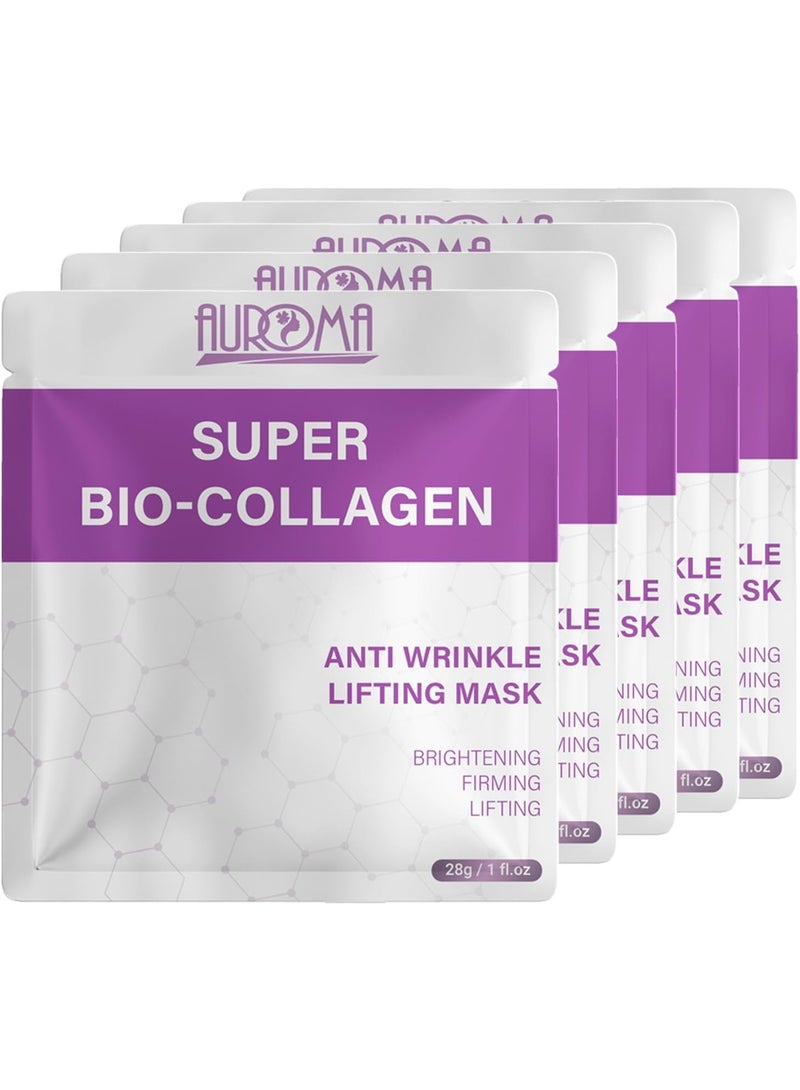 Auroma Super Bio-Collagen Real Deep Mask, Overnight Mask, Bio Collagen Mask Overnight, for Pore Minimizing, Elasticity, firming (5 Count) - Image 1