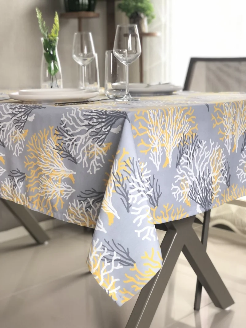 Desenİzmir Desizmir Digital Printing Yellow Coral Pattern Tablecloth