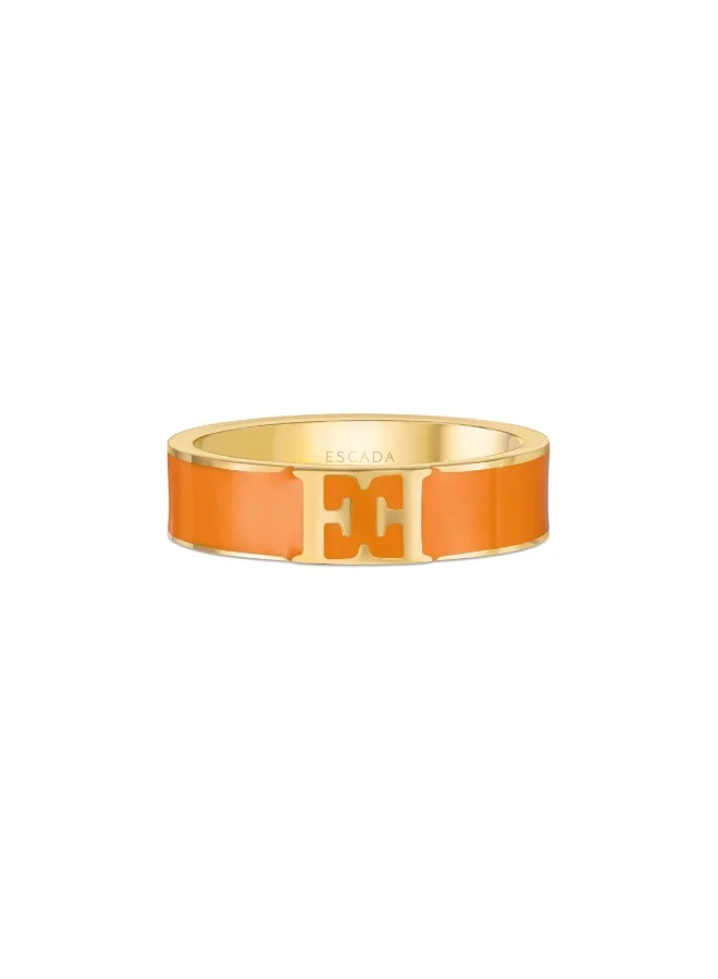 ESCADA Scarlett Gold Plated Ring with Logo Cutout and Orange Enamel Accent