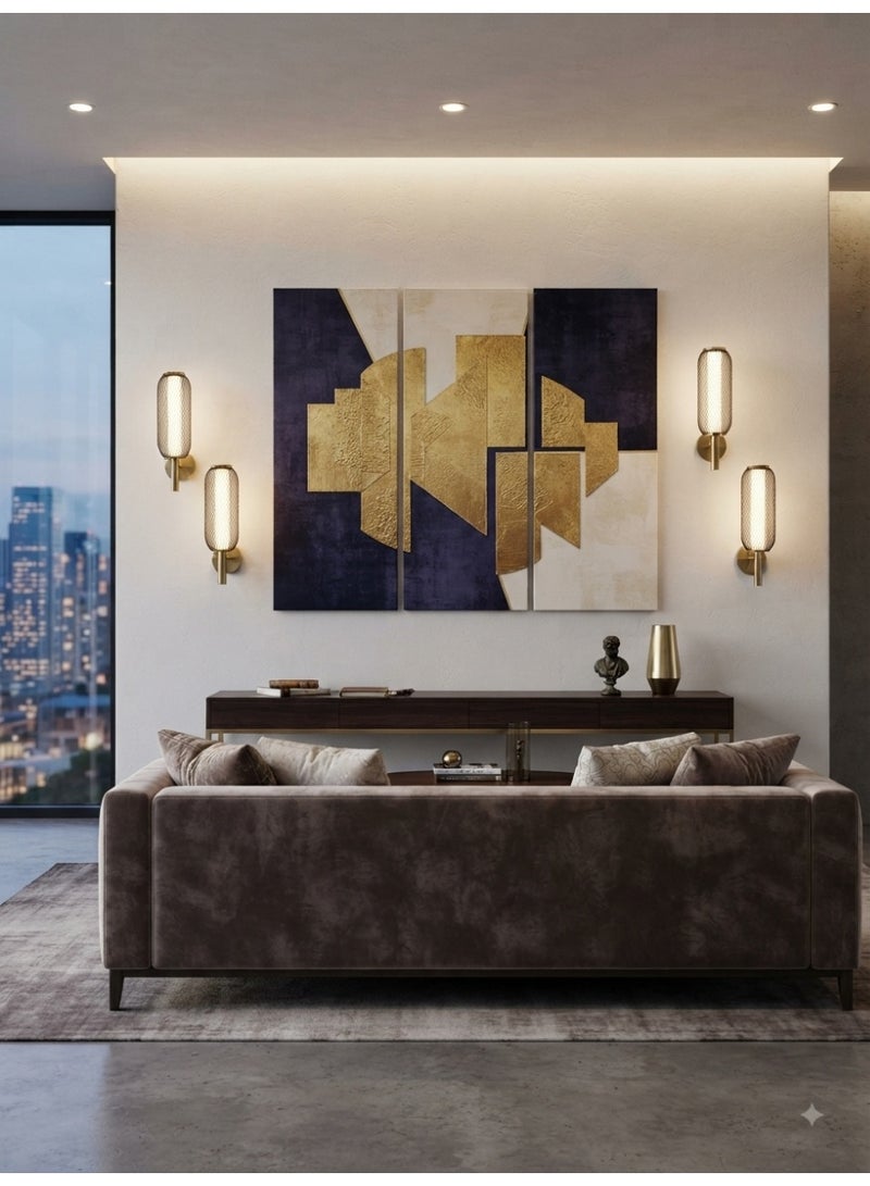 ابليك جداري مودرن بتصميم شبكي معدني وقاعدة ذهبية - Image 2