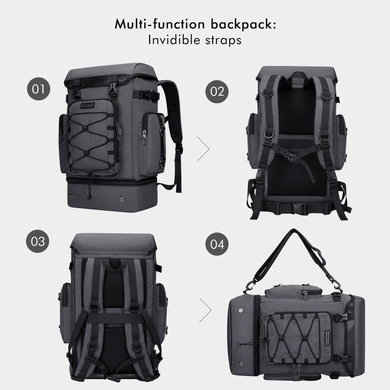 WITZMAN Travel Backpack for Men Women Carry on Bags for Airline Approved Convertible Duffle Luggage Backpack Shoe Compartmentï¼ˆB691 Silvery Greyï¼‰ - Image 3