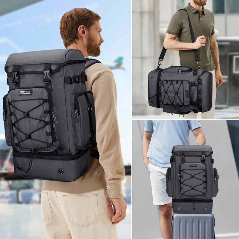 WITZMAN Travel Backpack for Men Women Carry on Bags for Airline Approved Convertible Duffle Luggage Backpack Shoe Compartmentï¼ˆB691 Silvery Greyï¼‰ - Image 2