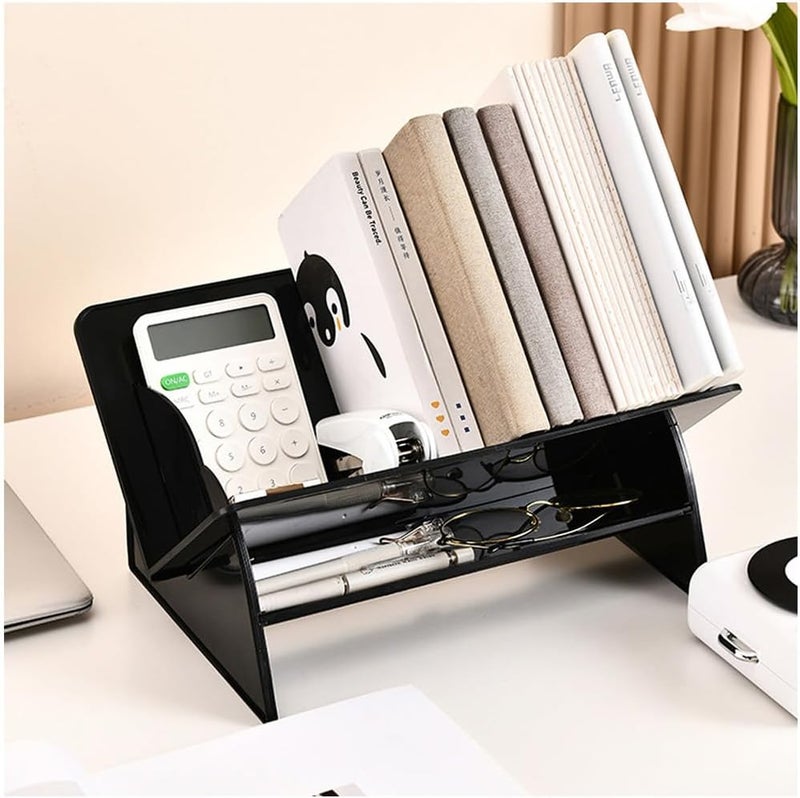 TPGP Axroad Mall Desktop Bookshelf - Tilted Bookcase for Home Office and School (Black) - Image 1
