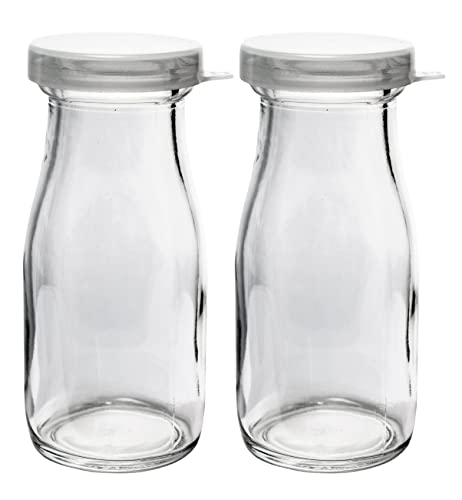 The Dairy Shoppe Old Fashioned Heavy Clear Glass Half Pint Milk Bottle Decanter Cream Server With Lid 2 pack 