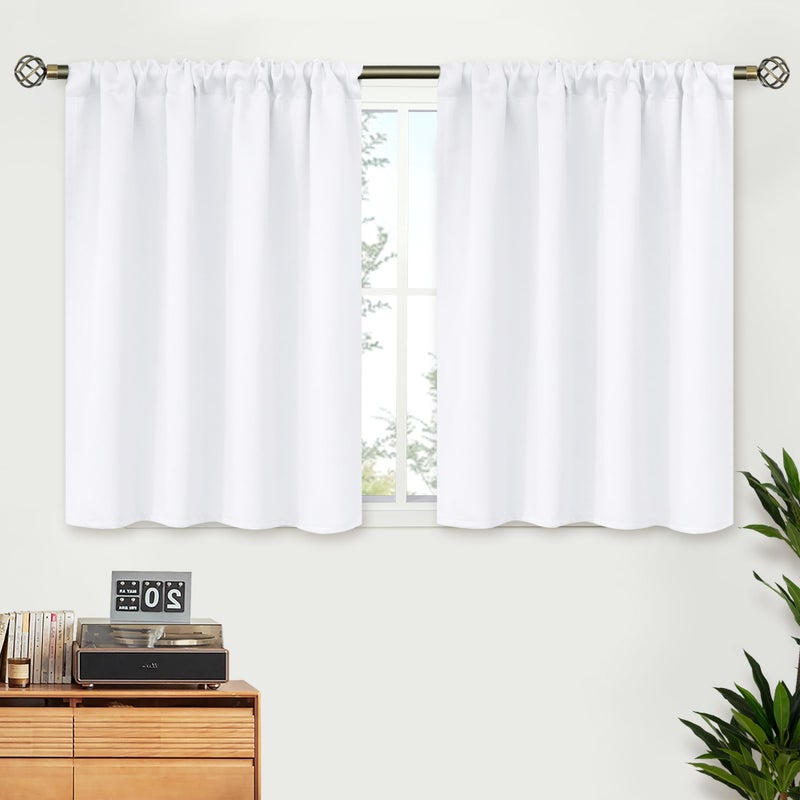BGment White Short Curtains 30 Inches Length for Small Window - Rod Pocket Privacy Drapes for Kitchen Over Sink Bathroom Basement Cafe  2 Panels  42 x 30 Inch - Image 1