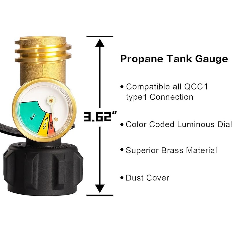 DOZYANT Propane Tank Gauge Level Indicator Leak Detector Gas Pressure Meter Universal for RV Camper, Cylinder, BBQ Gas Grill, Heater and More Appliances-Type 1 Connection - 2 Pack - Image 2