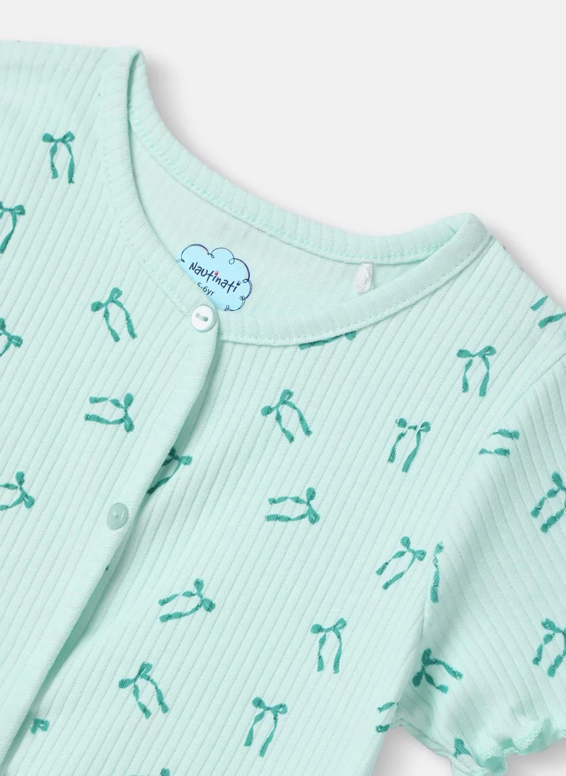 Nautinati BLUE Nautinati Girls' Blue Derby Rib Set With All-over Print | Cotton | Age 2–10 Years for Women | Best Price UAE