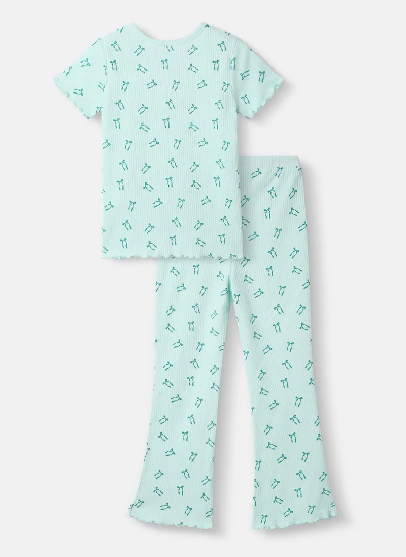Nautinati BLUE Nautinati Girls' Blue Derby Rib Set With All-over Print | Cotton | Age 2–10 Years for Women | Best Price UAE