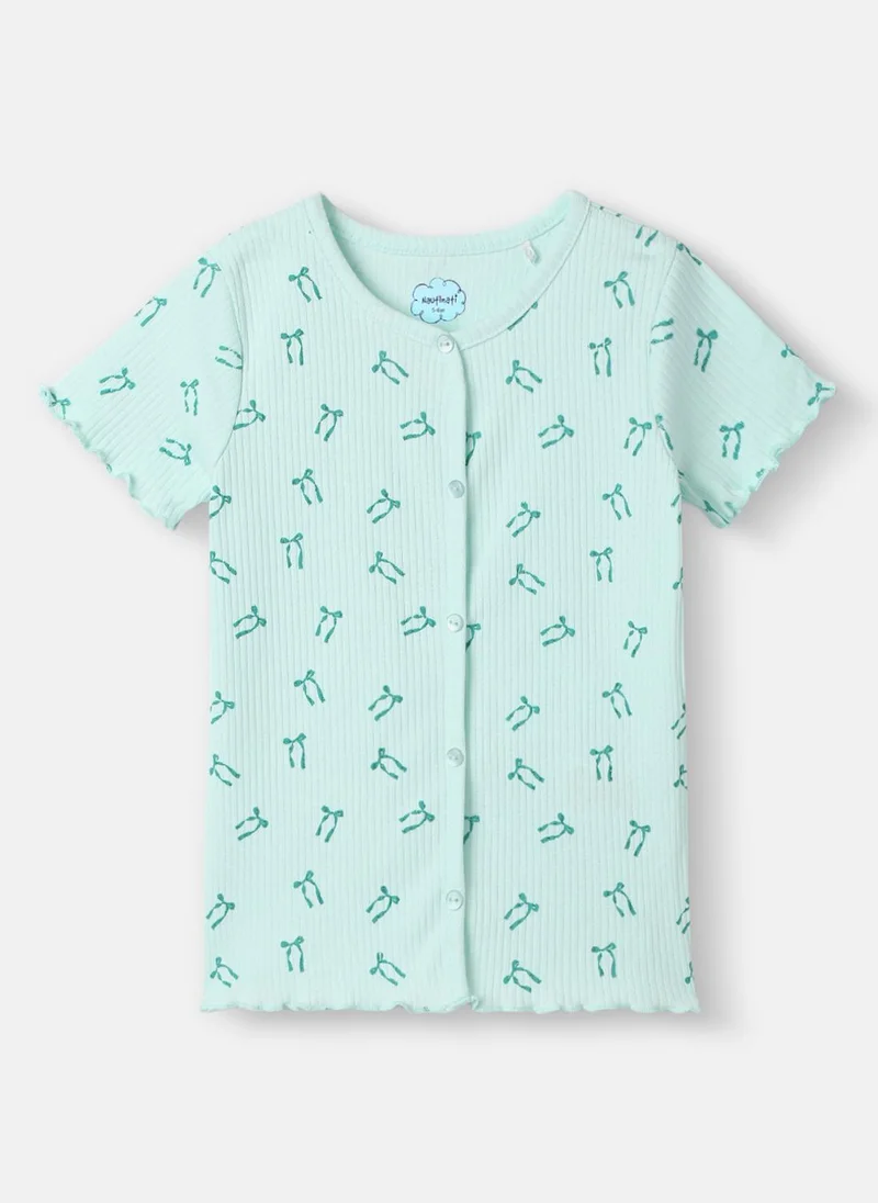 Nautinati BLUE Nautinati Girls' Blue Derby Rib Set With All-over Print | Cotton | Age 2–10 Years for Women | Best Price UAE