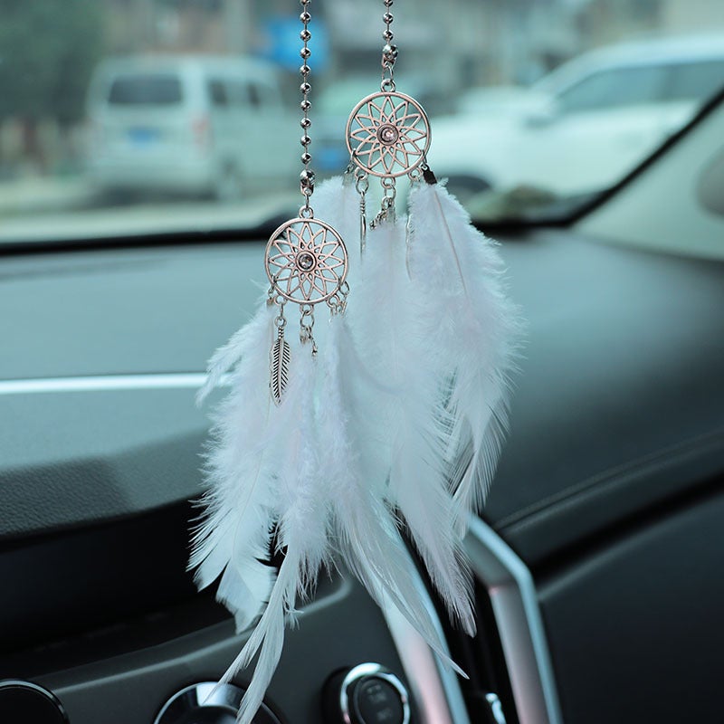 Feather Dreamcatcher Car Rearview Mirror Hanging Decor White Feather dream catcher 