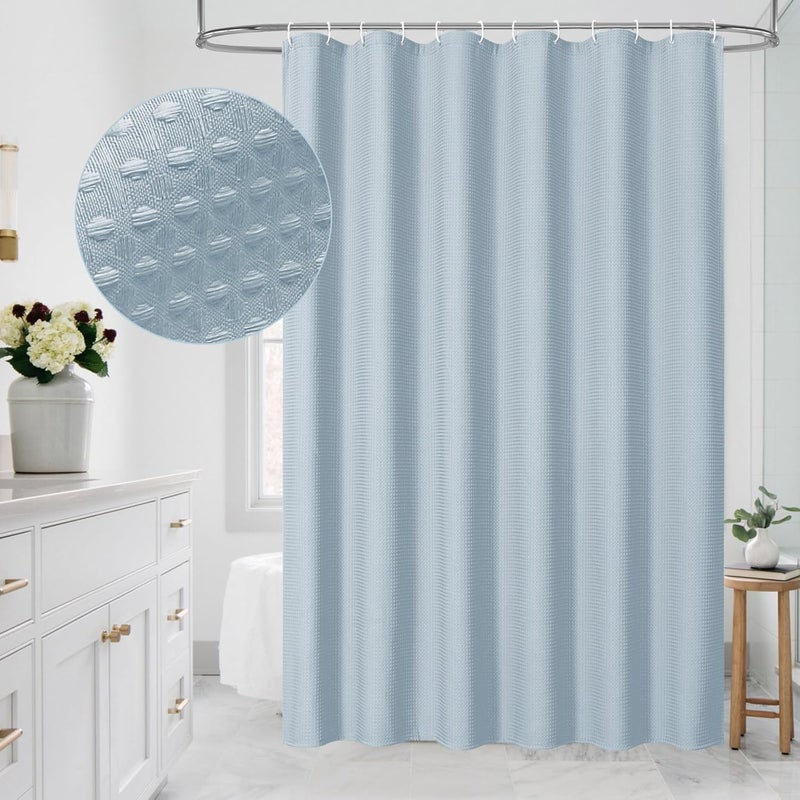 MitoVilla Fabric Shower Curtain, Light Weave Textured Shower Curtains for Modern Luxury Bathroom Decor, Grey Blue Hotel Spa Shower Curtain, 72 x 72, Baby Blue/Fog Blue - Image 1
