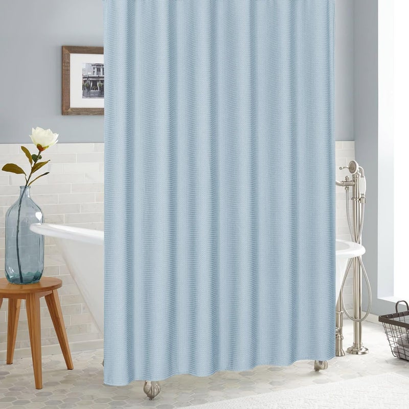 MitoVilla Fabric Shower Curtain, Light Weave Textured Shower Curtains for Modern Luxury Bathroom Decor, Grey Blue Hotel Spa Shower Curtain, 72 x 72, Baby Blue/Fog Blue - Image 2