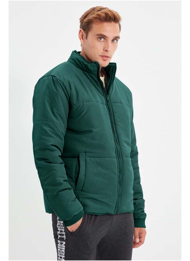 trendyol Dark Green Regular Fit Pocket Wind and Water Resistant Puffer Jacket TMNAW22MO0091  - Image 3