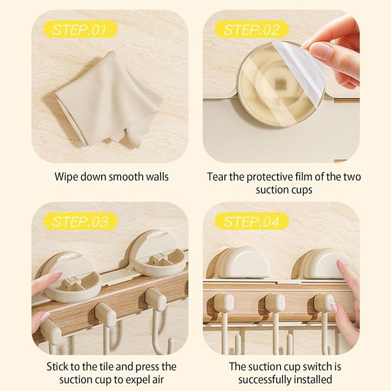 Creamy Yellow Retractable Hangers with Strong Suction Cup Hooks for Bathroom Kitchen Sturdy U Shape Design - Image 4