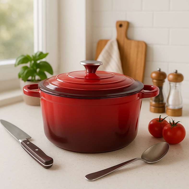 Pan Home Glazura Enameled Cast Iron Cooking Pot 4l - Ombre Red - 201AIC9901496 - Image 1