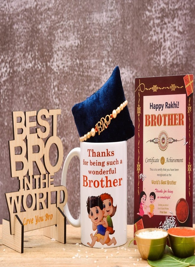 Pride Store متجر برايد - راخي للأخ - عبوة من راخي واحد مع كوب مطبوع سعة 330 مل وقطعة خشبية للعرض - أفضل أخ في العالم، بطاقة تهنئة (عبوة رولي تشاول) | هدية للرجال والأولاد والأطفال في عيد راكشا باندهان - Image 2