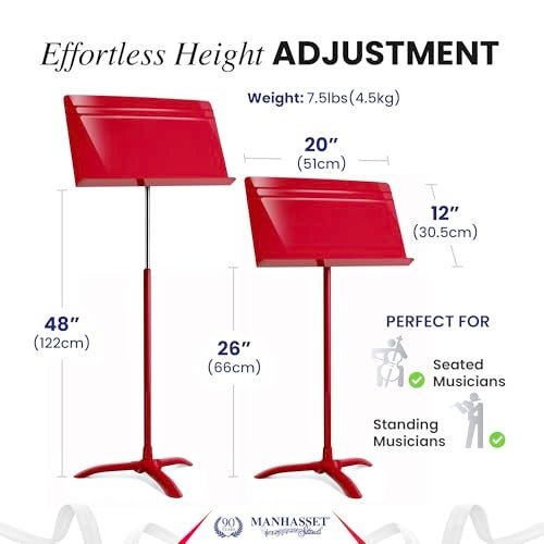 Manhasset Music Stand For Sheet Music - 48 Symphony Model - 4801RED - Long Lasting, Durable Manhasset Stand - Adjustable Height - 20" by 12 - Image 3