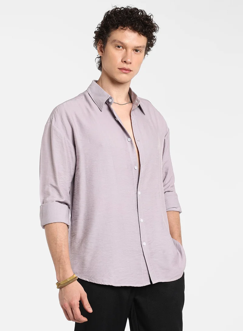 CAHOOT  Men's Lilac Breezy Wrinked Shirt For Casual Wear | Spread Collar | Long Sleeve | Button Closure | Shirt Crafted With Comfort Fit For Everyday Wear for Men | Best Price UAE