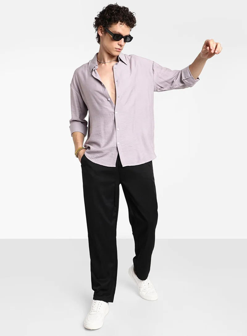 CAHOOT  Men's Lilac Breezy Wrinked Shirt For Casual Wear | Spread Collar | Long Sleeve | Button Closure | Shirt Crafted With Comfort Fit For Everyday Wear for Men | Best Price UAE