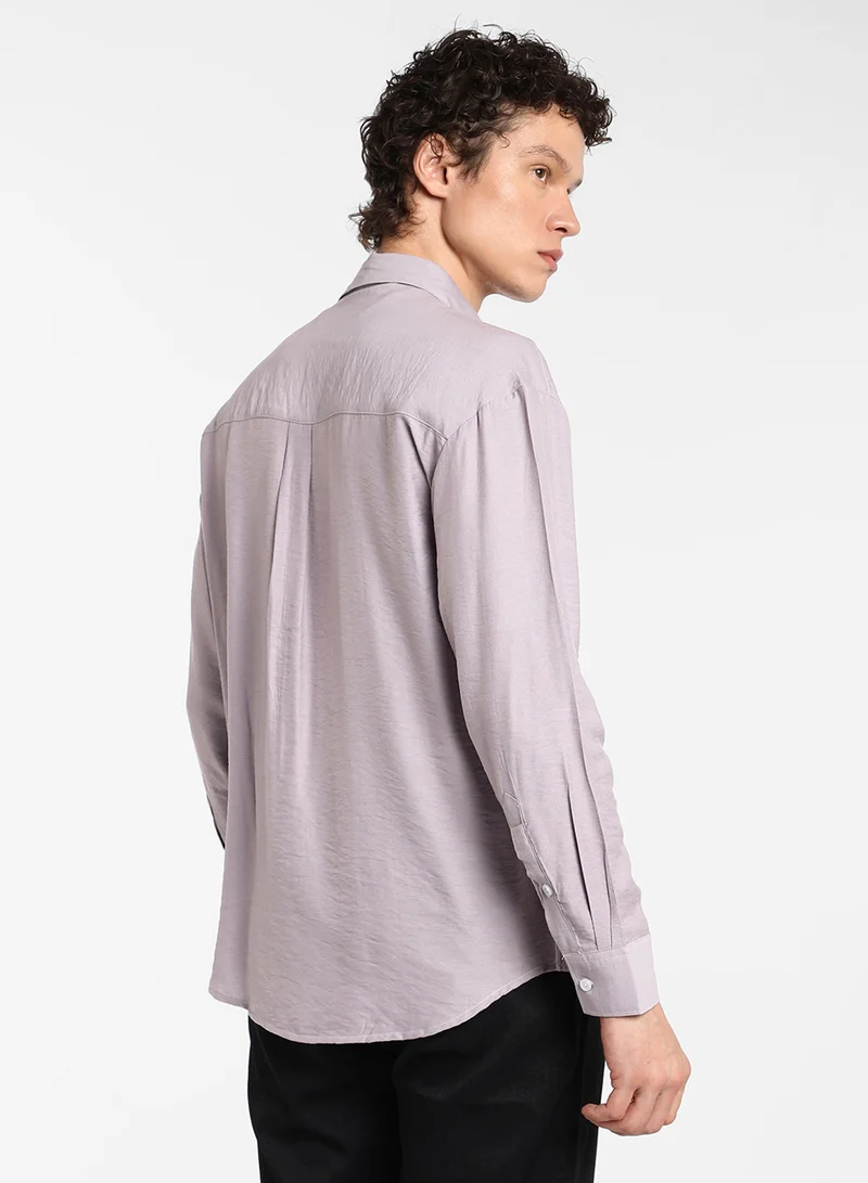 CAHOOT  Men's Lilac Breezy Wrinked Shirt For Casual Wear | Spread Collar | Long Sleeve | Button Closure | Shirt Crafted With Comfort Fit For Everyday Wear for Men | Best Price UAE
