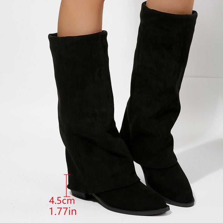 Thick Heel Cowboy Boots Large Size Mid-Calf Pants Boots Knight Boots - Image 3