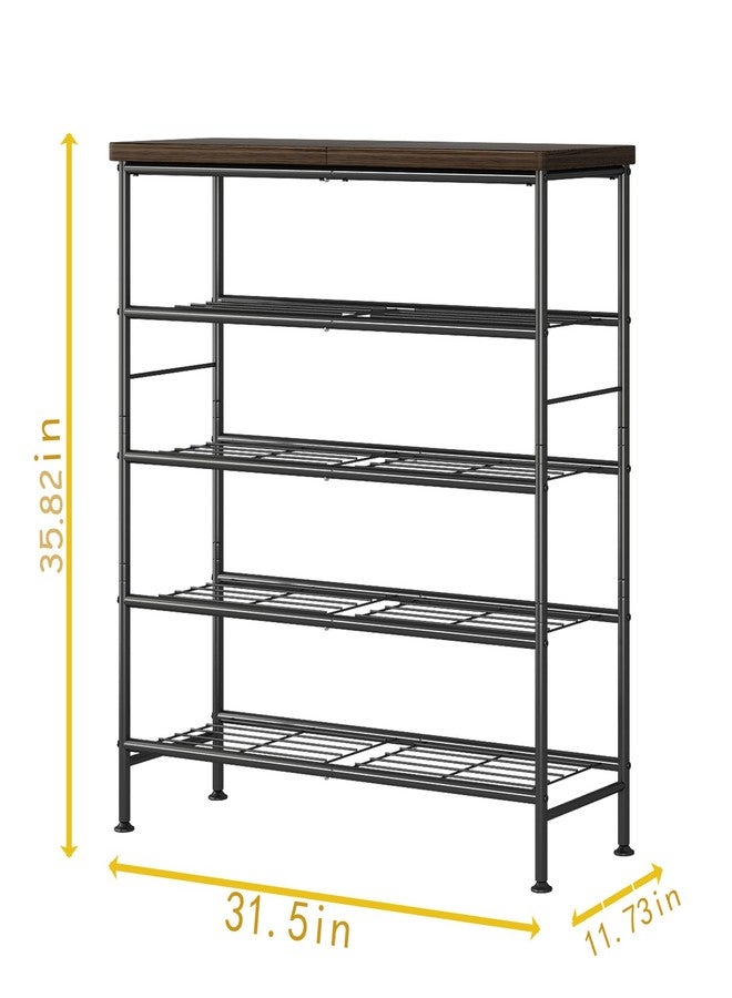 SUOERNUO Shoe Rack Organizer 5 Tier for Closet Entryway Free Standing Metal Storage Shoe Shelf with MDF Top Board，Black+Rustic Brown - Image 2