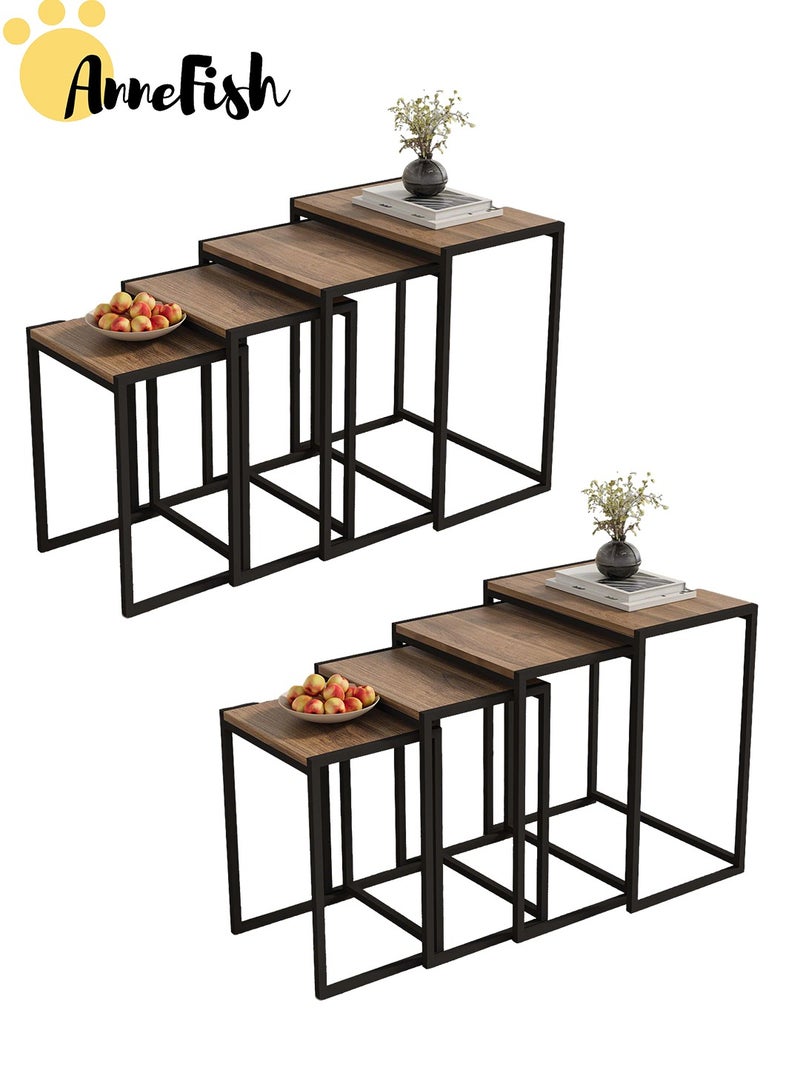 آن فش طقم طاولات قهوة على شكل حرف C مكون من 8 قطع، طاولات جانبية متداخلة للأريكة، طاولات جانبية لغرفة المعيشة أو غرفة النوم، طاولة قهوة صغيرة، طاولة أريكة، إطار معدني، سهلة التركيب - Image 1