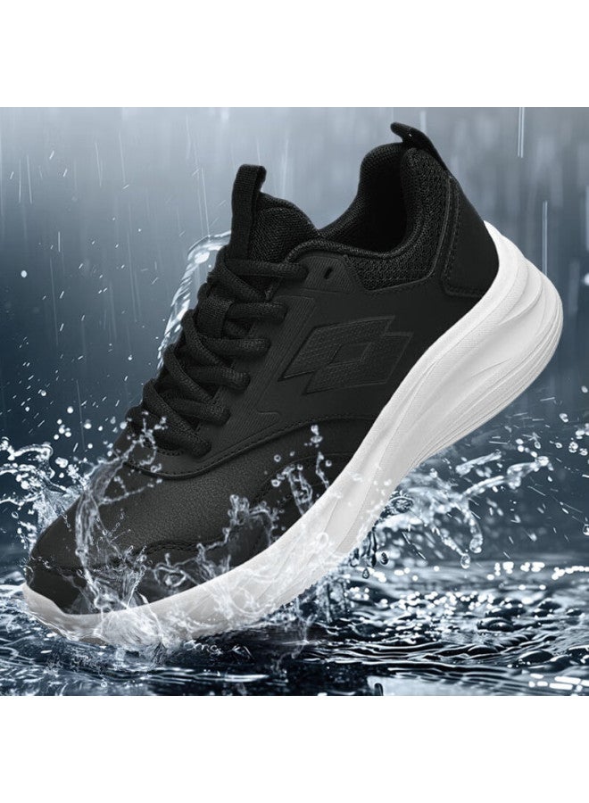 Lotto Men's Running Shoes Spring Leather Water-resistant Casual Lightweight Soft Sole Jogging Shoes 1178 Black White Size 40 - Image 1