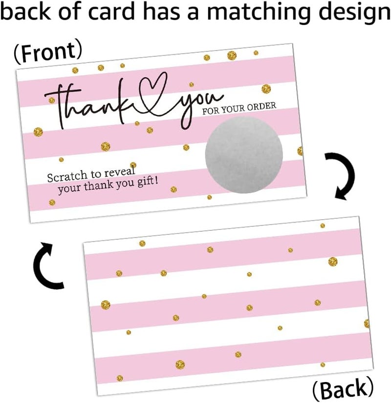 REWIDPARTY 91REWIDPARTY 50 Blank Gift Certificate Scratch Off Cards Pink Stripes Thank You Cards Customer Appreciation Vouchers for Small Business Thank You for Your Order Scratch Cards Vouchers for Business - Image 4