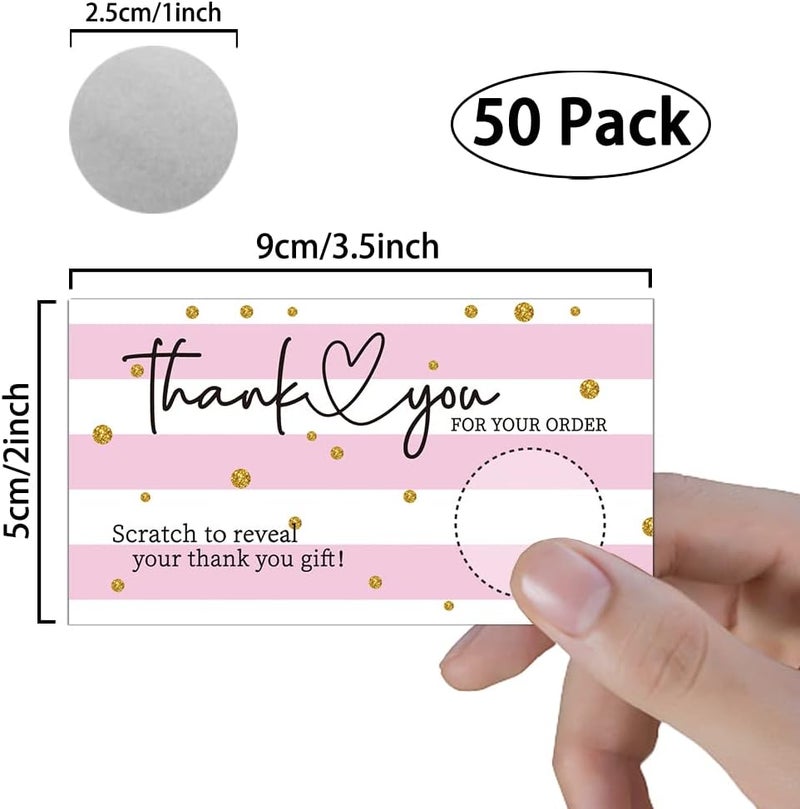 REWIDPARTY 91REWIDPARTY 50 Blank Gift Certificate Scratch Off Cards Pink Stripes Thank You Cards Customer Appreciation Vouchers for Small Business Thank You for Your Order Scratch Cards Vouchers for Business - Image 2