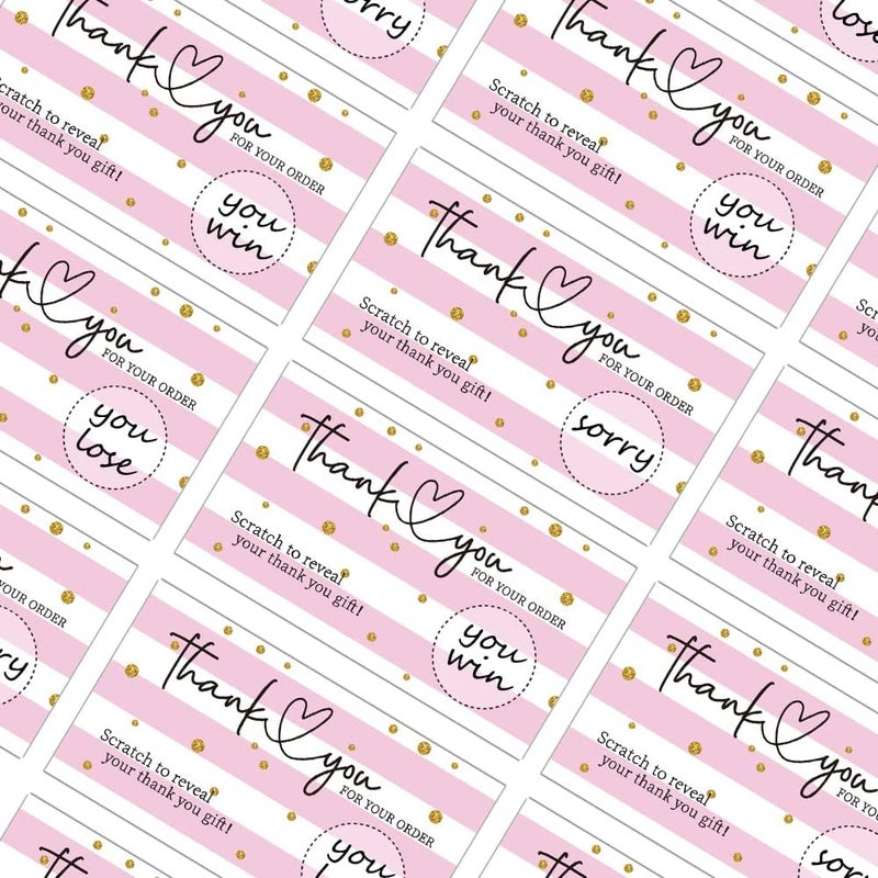 REWIDPARTY 91REWIDPARTY 50 Blank Gift Certificate Scratch Off Cards Pink Stripes Thank You Cards Customer Appreciation Vouchers for Small Business Thank You for Your Order Scratch Cards Vouchers for Business - Image 3