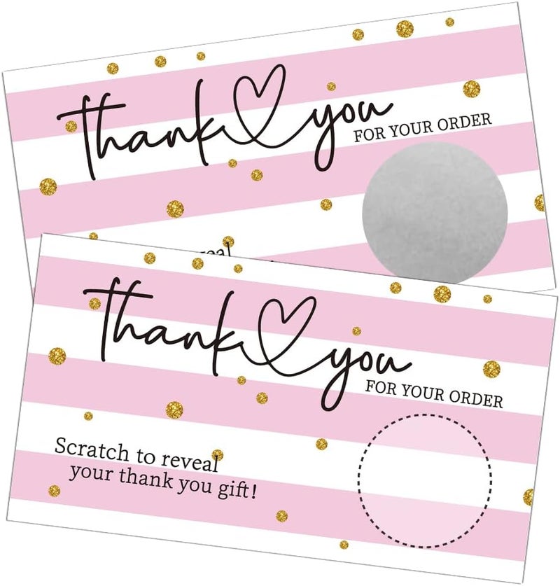 REWIDPARTY 91REWIDPARTY 50 Blank Gift Certificate Scratch Off Cards Pink Stripes Thank You Cards Customer Appreciation Vouchers for Small Business Thank You for Your Order Scratch Cards Vouchers for Business - Image 1
