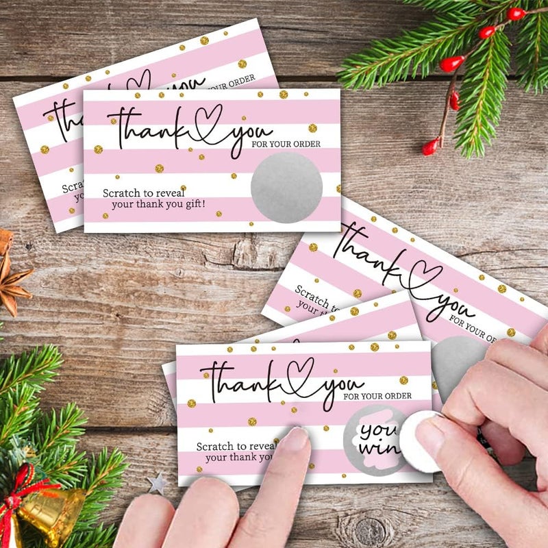 REWIDPARTY 91REWIDPARTY 50 Blank Gift Certificate Scratch Off Cards Pink Stripes Thank You Cards Customer Appreciation Vouchers for Small Business Thank You for Your Order Scratch Cards Vouchers for Business - Image 5