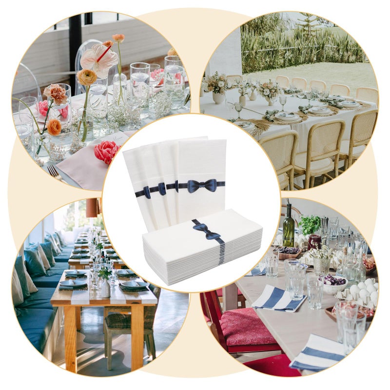 Disposable Bow Tie Print Napkins 50pcs 40x40cm Navy Blue with Silverware Holder for Restaurant Hotel Family Gathering - Image 4