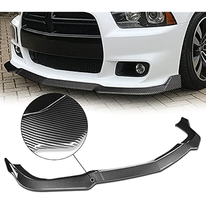 DNA MOTORING شفاط أمامي على طراز OE من DNA Motoring 2-PU-568-PCF مع زعانف جانبية متوافق مع 11-14 شاحن SRT، مظهر ألياف الكربون - Image 5
