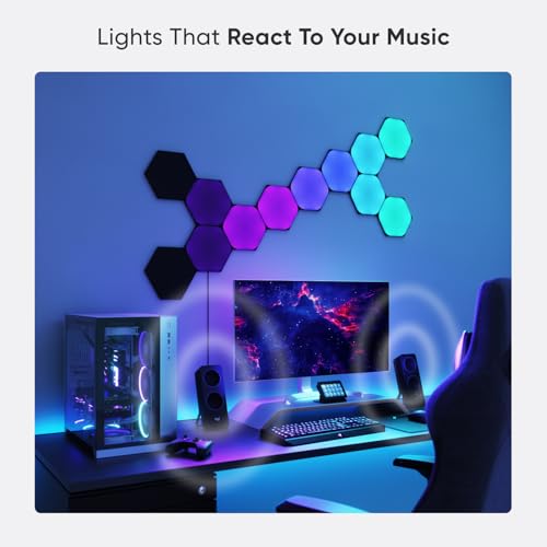Nanoleaf Shapes LED Wall Lights, RGBW Smart Wall Panels with 16M+ Color, Compatible with Alexa & Google Assistant, Music Sync, DIY Gaming Light for Home Decor (Black Hexagons Smarter Kit 9 Pack) - Image 4