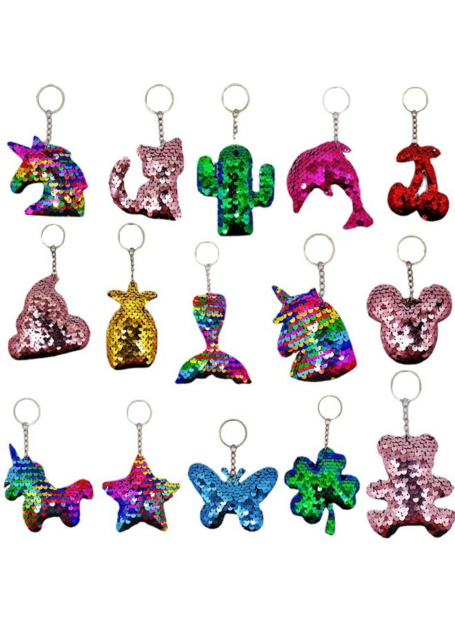 GIFT 15Pcs Flip Sequin Keychain for Kids Girls Party Favors, Backpack Unicorn Mermaid Keychains Bulk for Kids Classroom Carnival Prizes Goody Bag Stuffers Valentine's day Birthday Party Gifts - Image 1