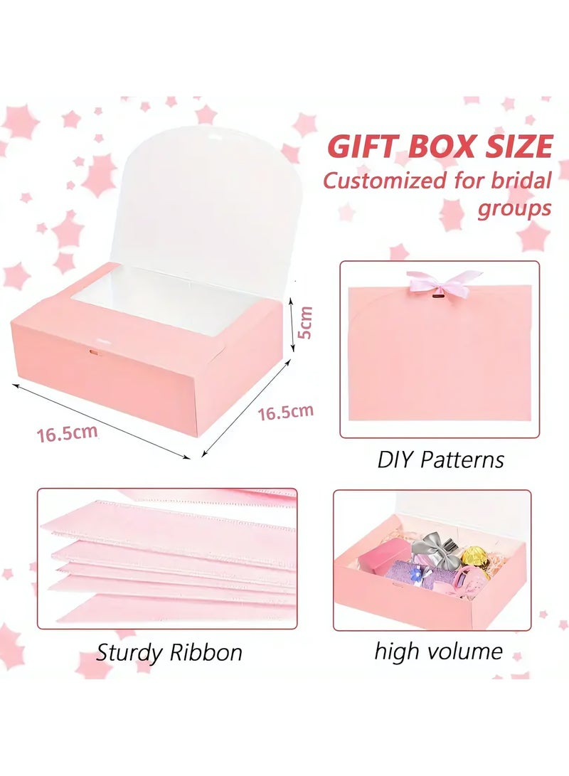 10 قطع من صناديق الهدايا مع أغطية، 16.5×16.5×5 سم، صندوق هدايا وردي على شكل مربع، صندوق هدايا سهل التجميع، صندوق تغليف هدايا، صناديق هدايا الحفلات مع شريط فيونكة لحفلات الزفاف، والتغليف، والهدايا، وأعياد الميلاد، والحفلات - Image 2
