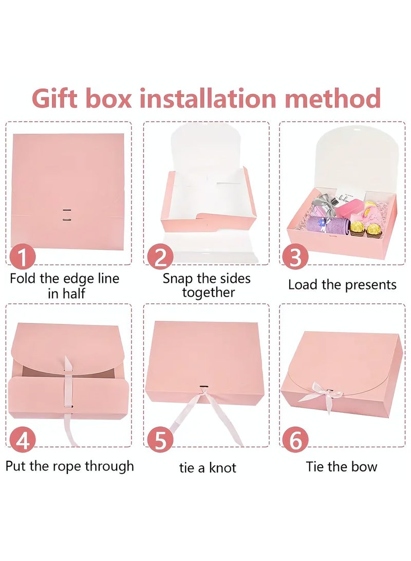 10 PCS Gift Boxes with Lids, 16.5×16.5×5cm Pink Square Shaped Presentation Gift Box Easy Assembly Gift Packaging Box Party Favor Boxes with Bow Ribbon for Wedding, Packaging, Present, Birthday, Party - Image 3