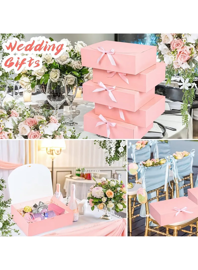 10 PCS Gift Boxes with Lids, 16.5×16.5×5cm Pink Square Shaped Presentation Gift Box Easy Assembly Gift Packaging Box Party Favor Boxes with Bow Ribbon for Wedding, Packaging, Present, Birthday, Party - Image 4